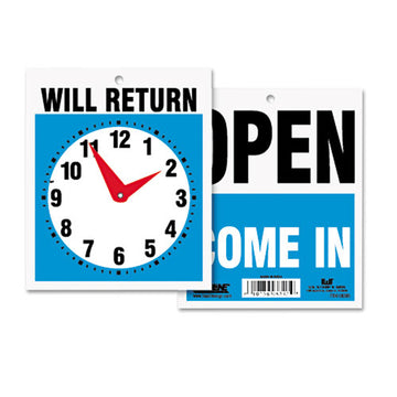 Headline® Sign Double-sided Open-will Return Sign W-clock Hands, Plastic, 7 1-2 X 9 freeshipping - TVN Wholesale